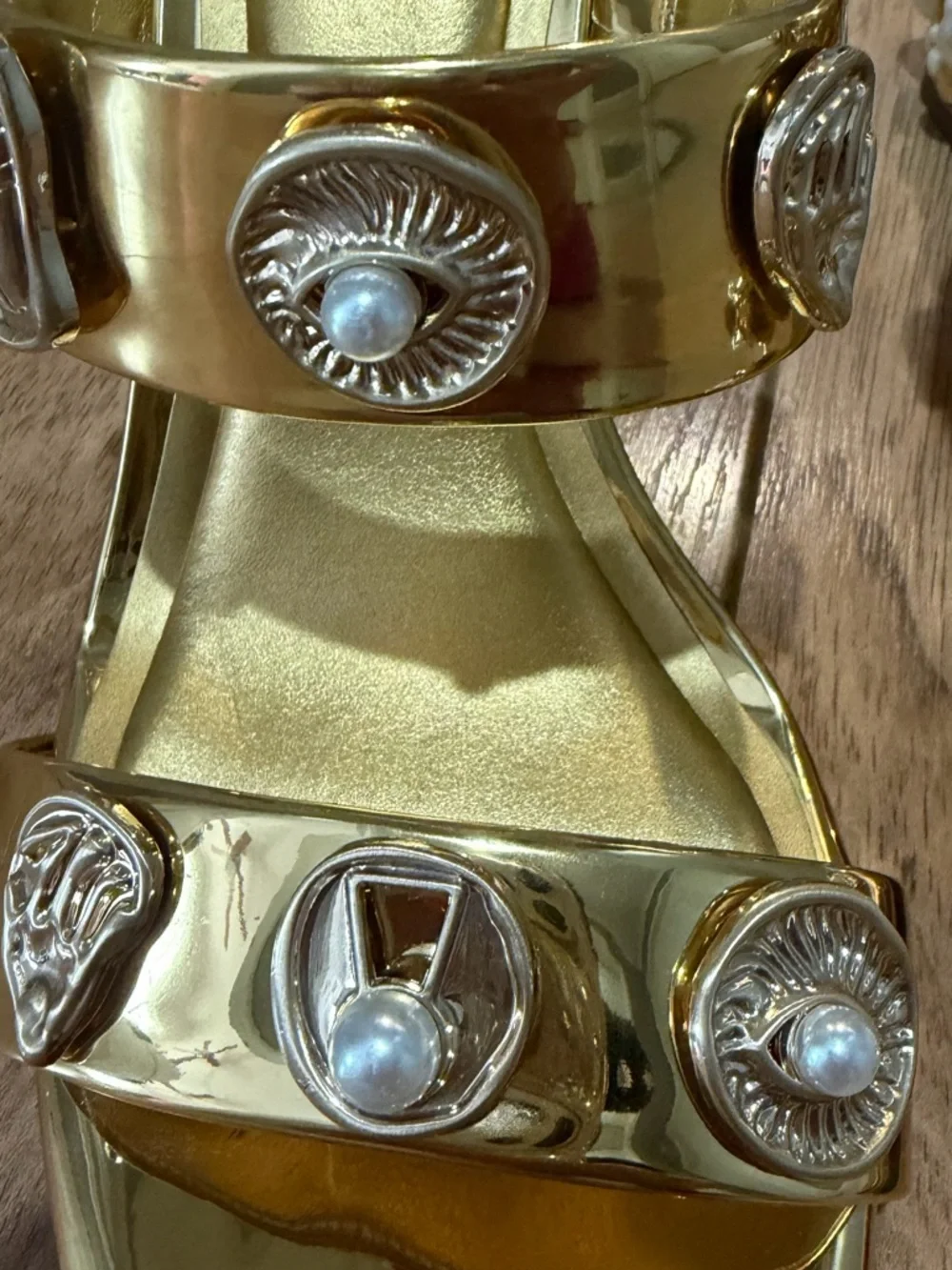 Gianni Bini Gold Pearl Ornament Slide Sandals - Picture 6 of 10